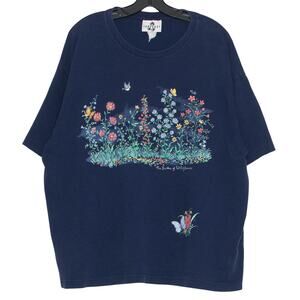 Vintage Top Y2K Floral Garden Cottagecore Coastal Grandma Textured Blue Size 2X